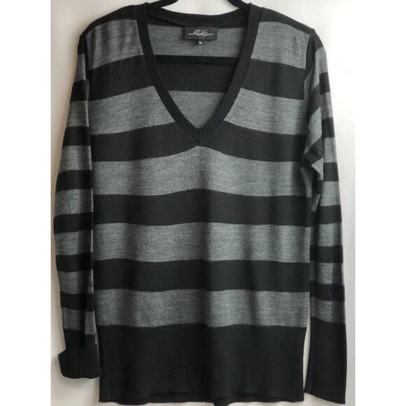 CC Collection Sweater Women Size XL Black Gray Striped V Neck Pullover Workwear - Picture 1 of 11